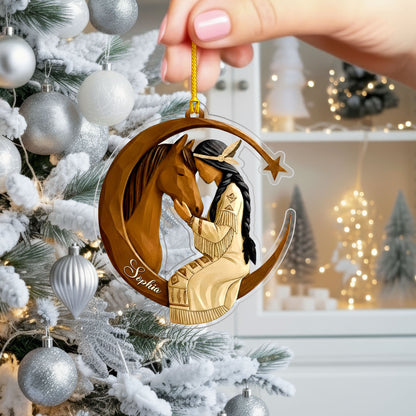 Native American Christmas - Horse and Maiden - Custom Name Design - Ornament Acrylic