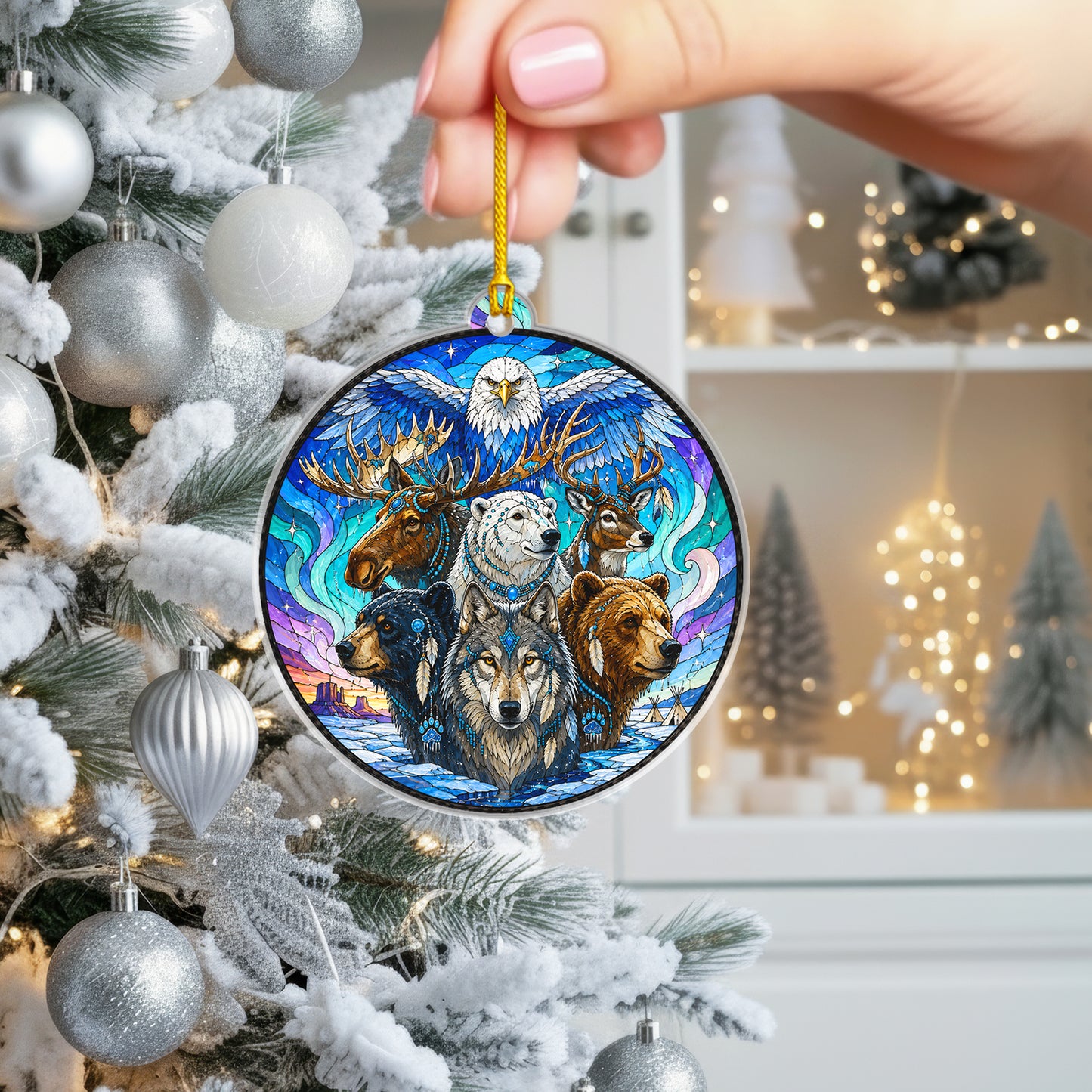 Wildlife Spirit Acrylic Ornament, Indigenous Inspired Animal Art, Unique Holiday Decoration