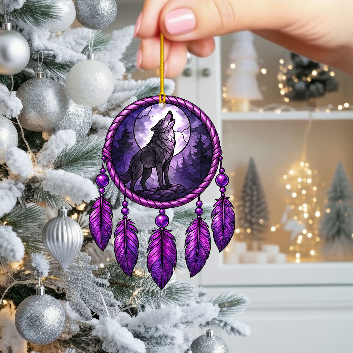 Wolf Dreamcatcher - Purple Moon Forest - Unique Christmas Gift Decor Flat Acrylic