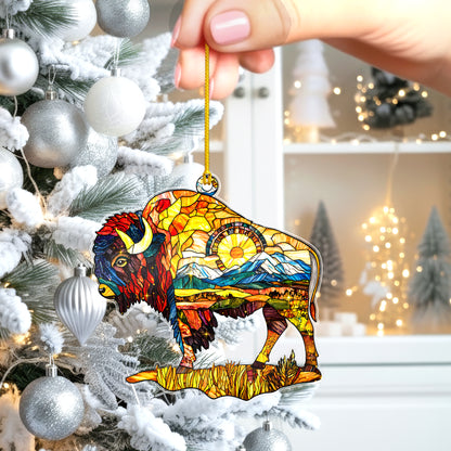 Stained Glass Bison Acrylic Ornament - Holiday Tree Decor