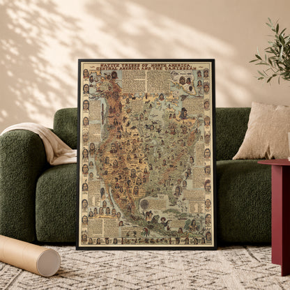 Native Tribes of North American central America and the Caribbean Maps Poster