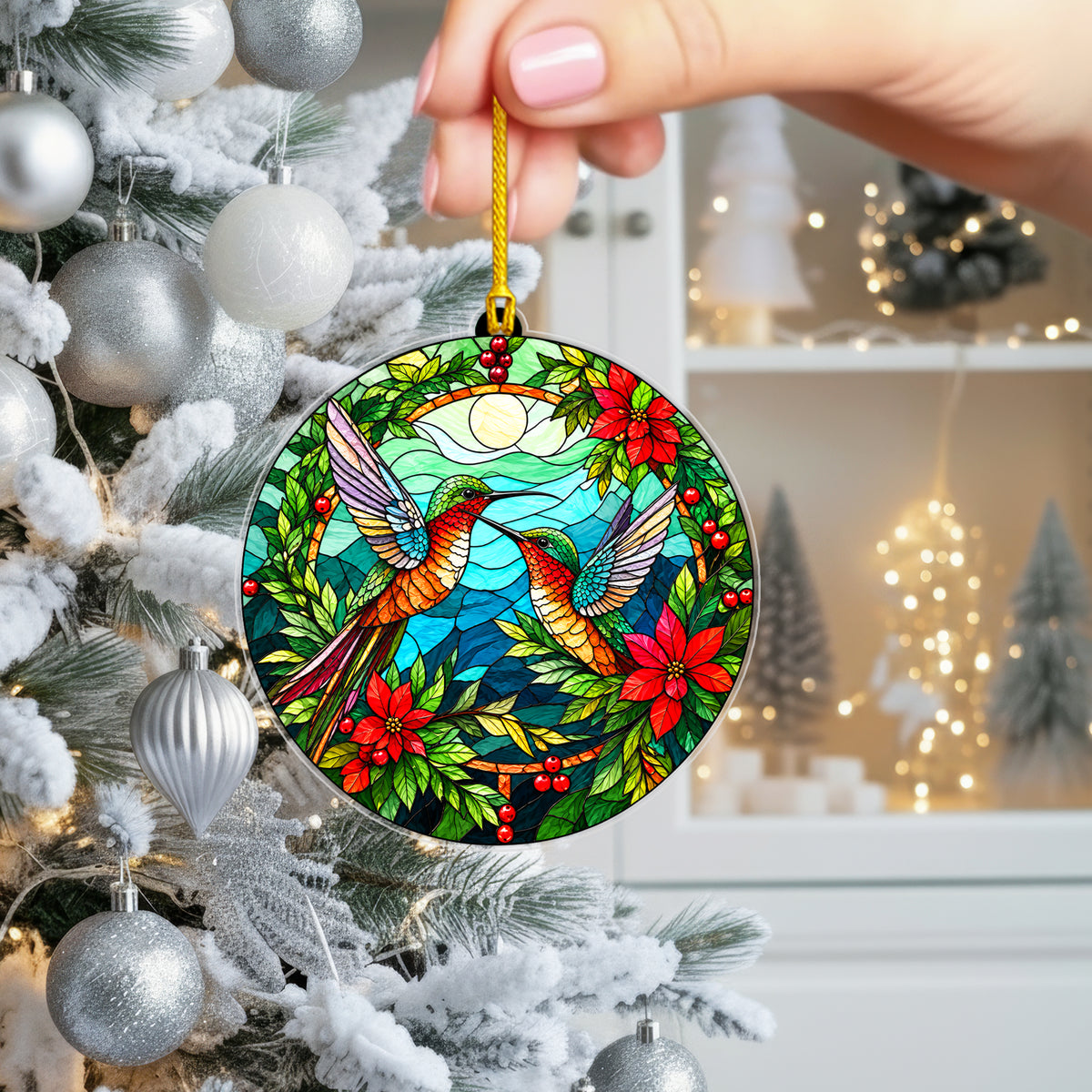 Native Hummingbird Stained Glass Acrylic Christmas Ornament