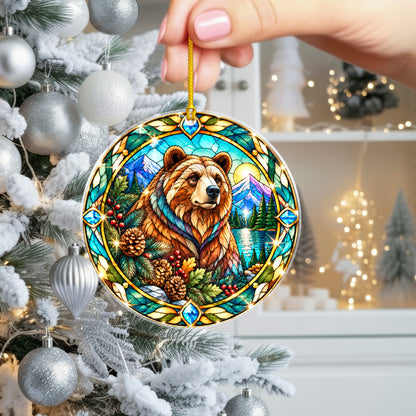 Bear Acrylic Ornament Stained Glass Style Christmas Decor
