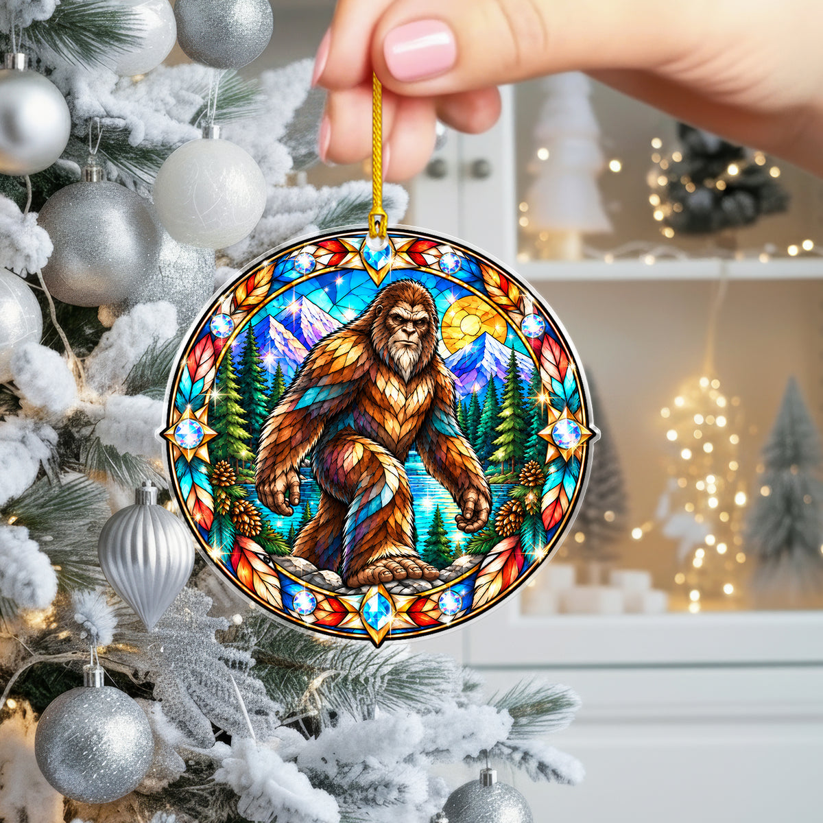 Bigfoot Acrylic Ornament Stained Glass Style Christmas Decor
