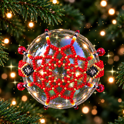 Red Beaded Christmas Ornament, Native-Inspired Holiday Decor