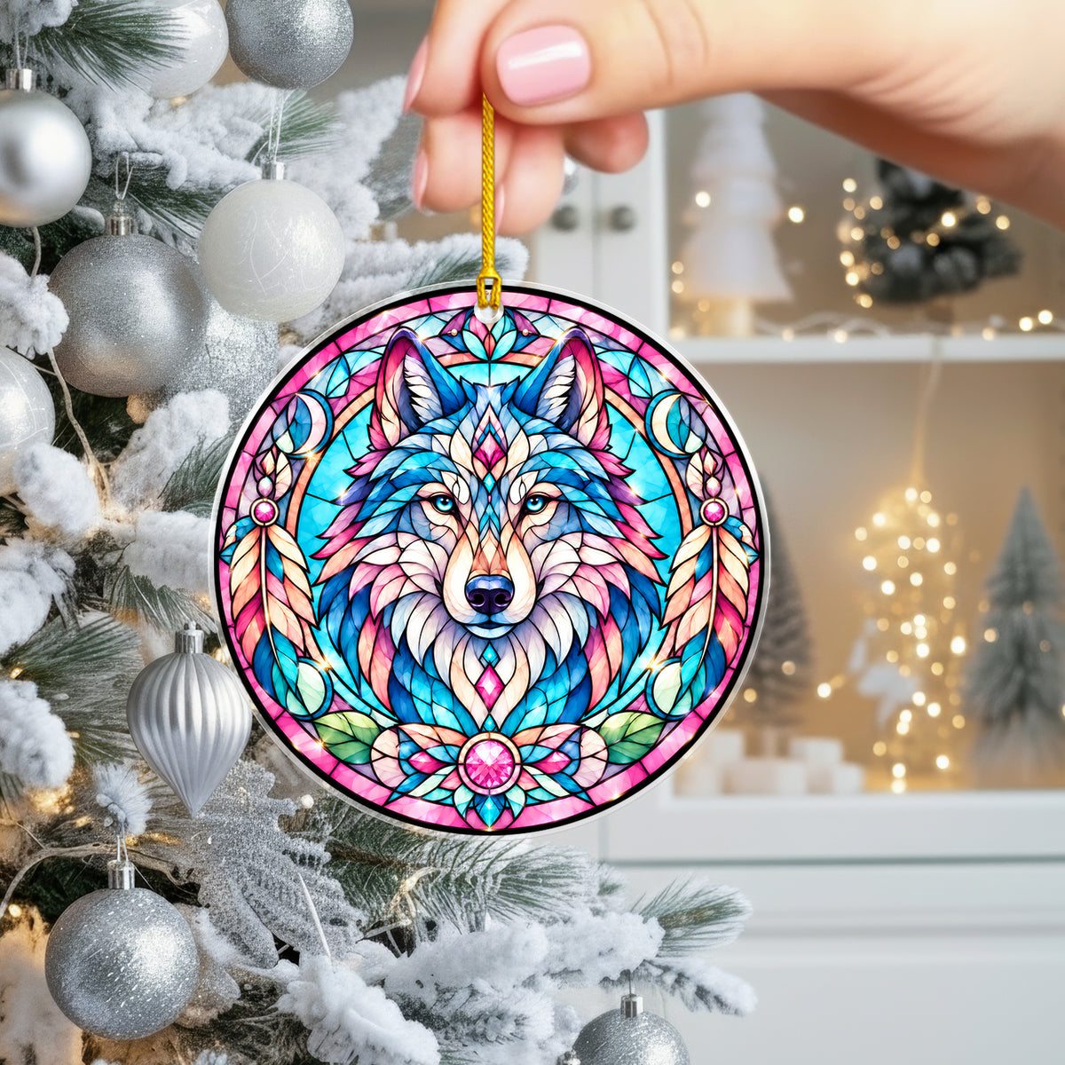 Wolf Acrylic Ornament Stained Glass Style Christmas Decor
