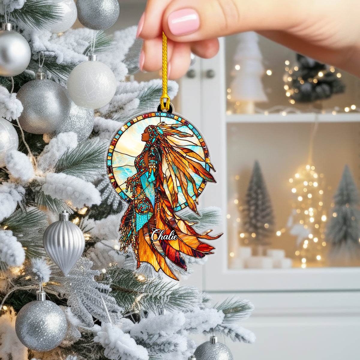 Personalized Native Woman Acrylic Ornament with Custom Name
