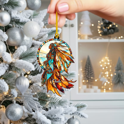 Personalized Native Woman Acrylic Ornament with Custom Name