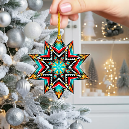 Turquoise Red Native Star Quilt Acrylic Christmas Ornament