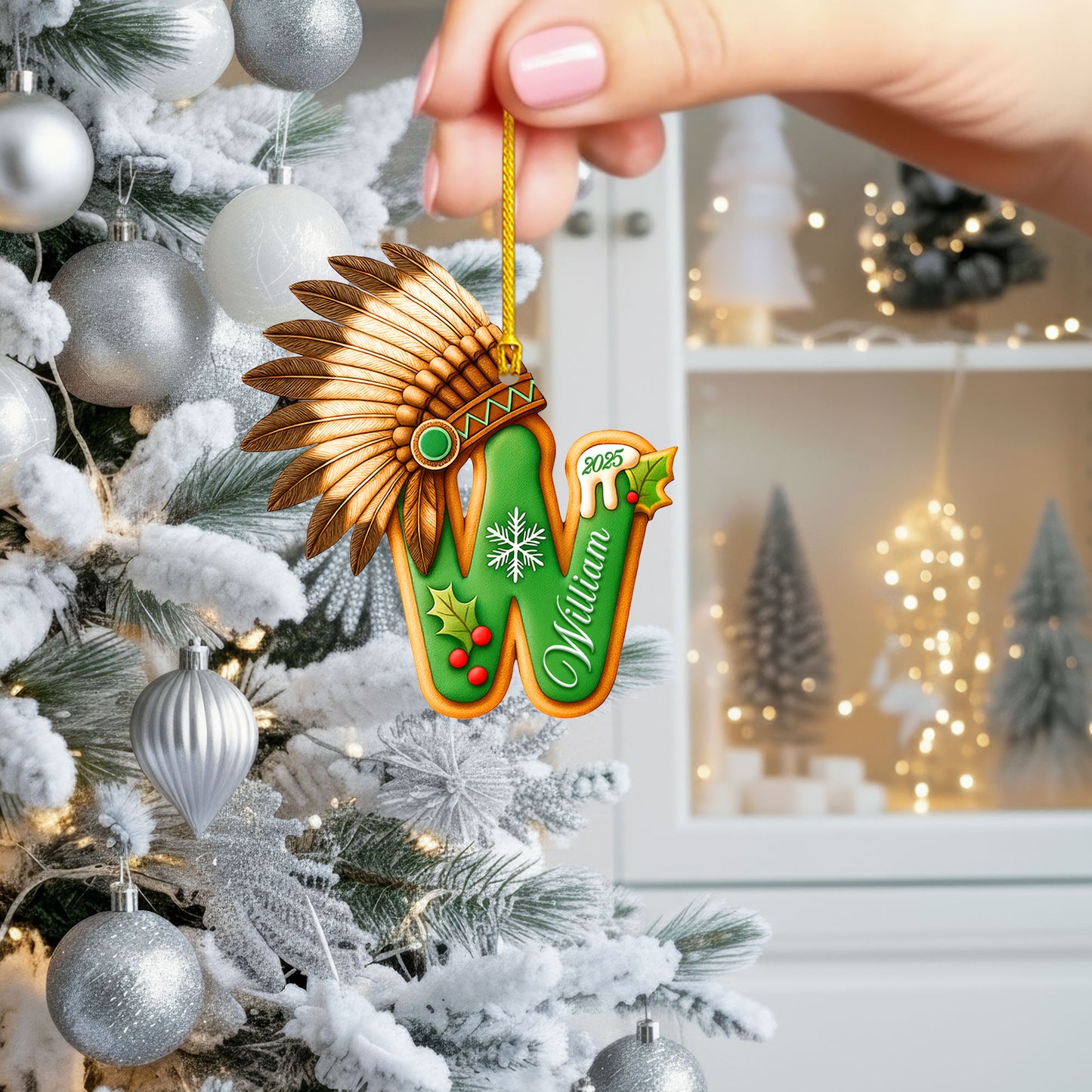 Personalized Letter Native American Feather Christmas - Custom Name Design - Ornament Acrylic