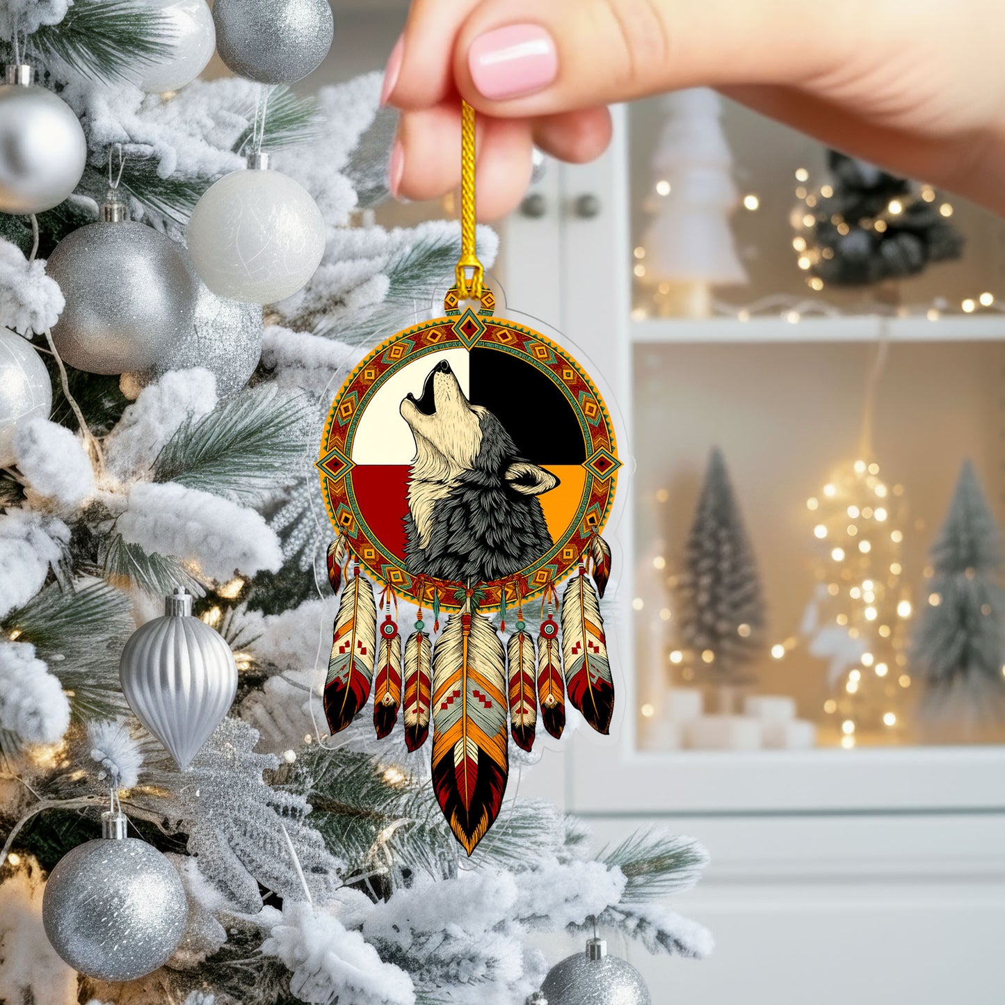Medicine Wheel Wolf - Native American Feather - Unique Christmas Gift Flat Acrylic