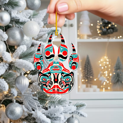 Bear Spirit Acrylic Ornament, Indigenous Inspired Animal Art Unique Holiday Decoration