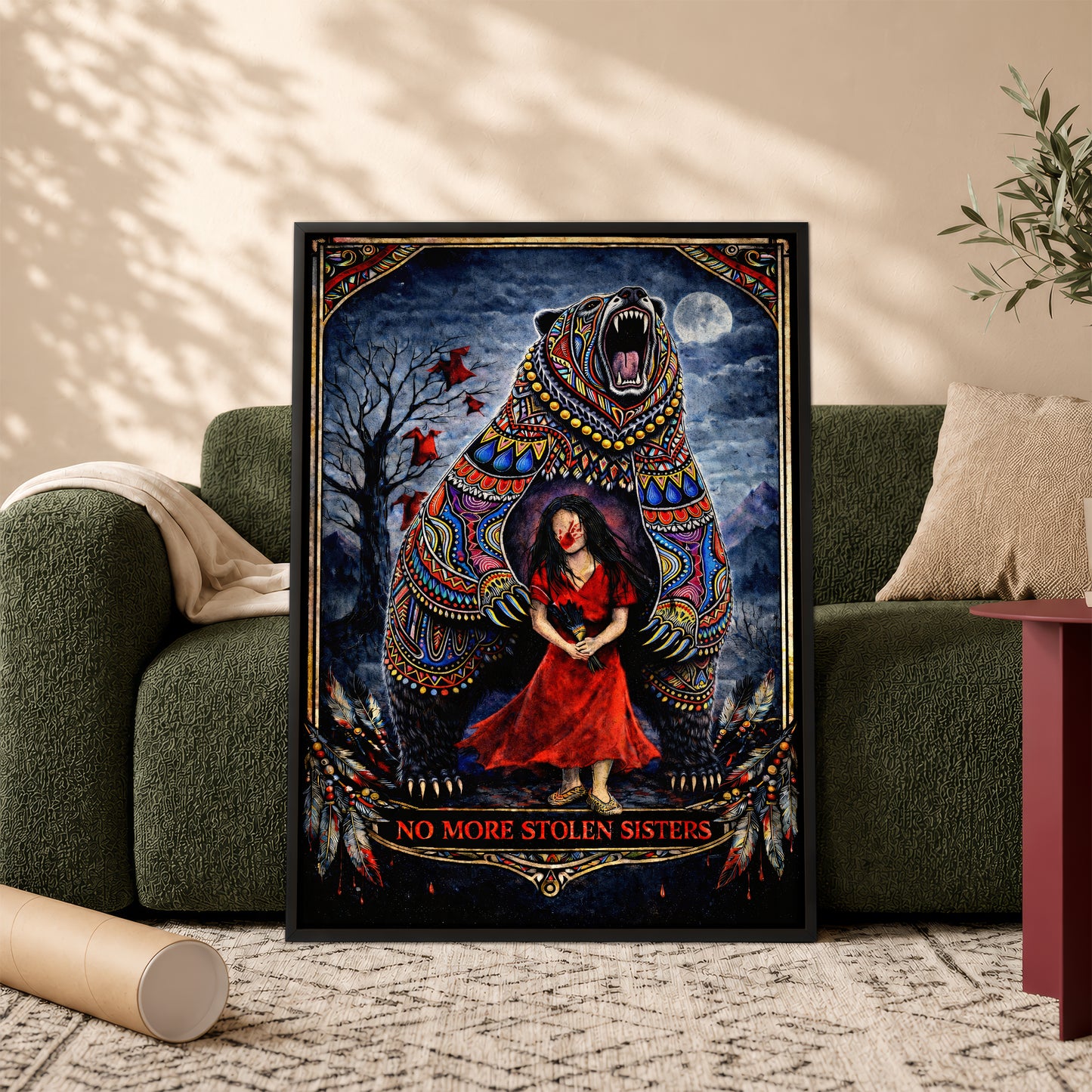 No More Stolen Sisters - Native American Bear & MMIW Awareness Art Poster/Canvas