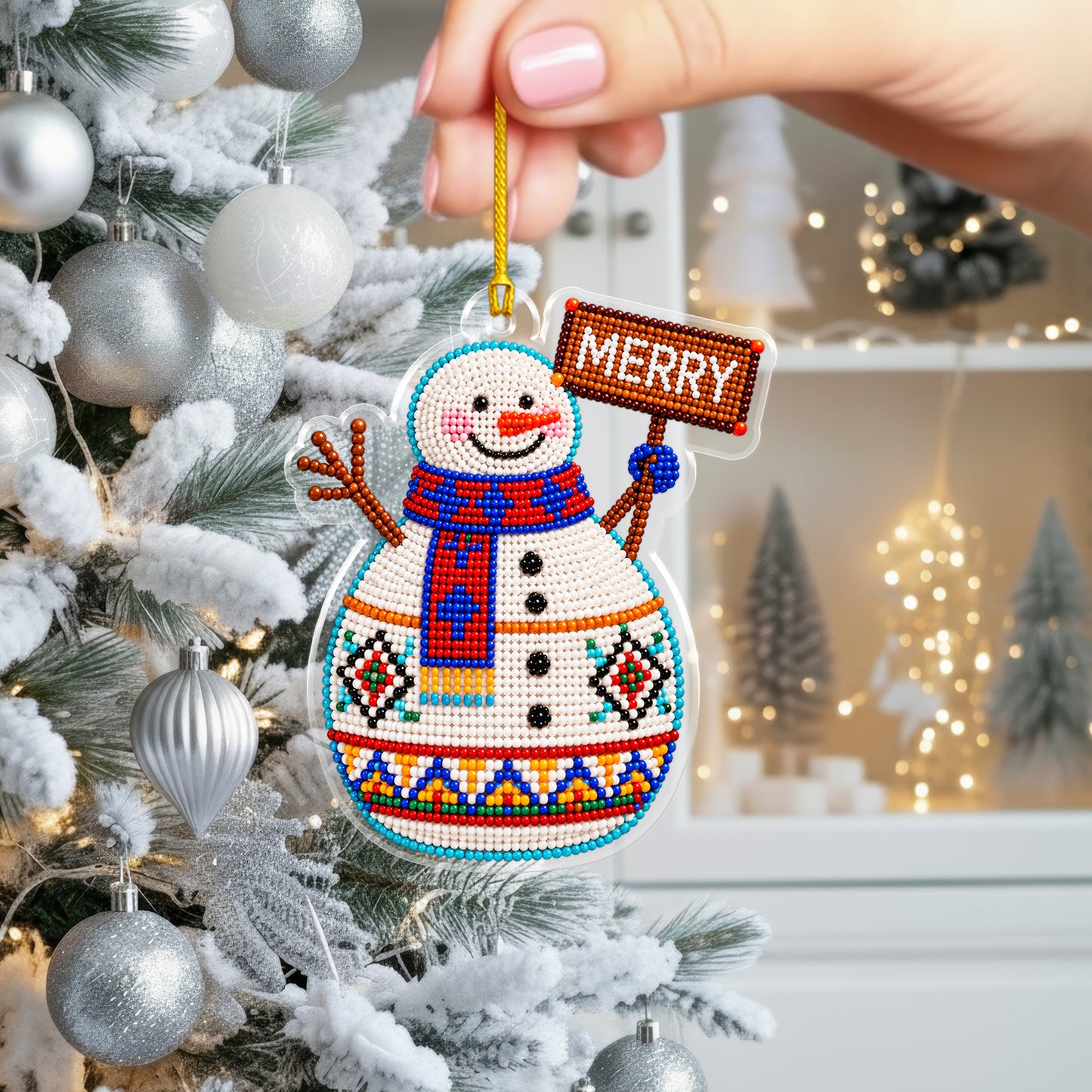 Beaded Style Snowman Acrylic Christmas Ornament, Holiday Gift
