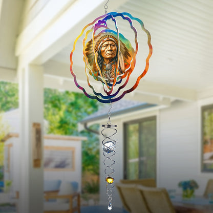 Colorful Native American Sitting Bull Chief Wind Spinner 012