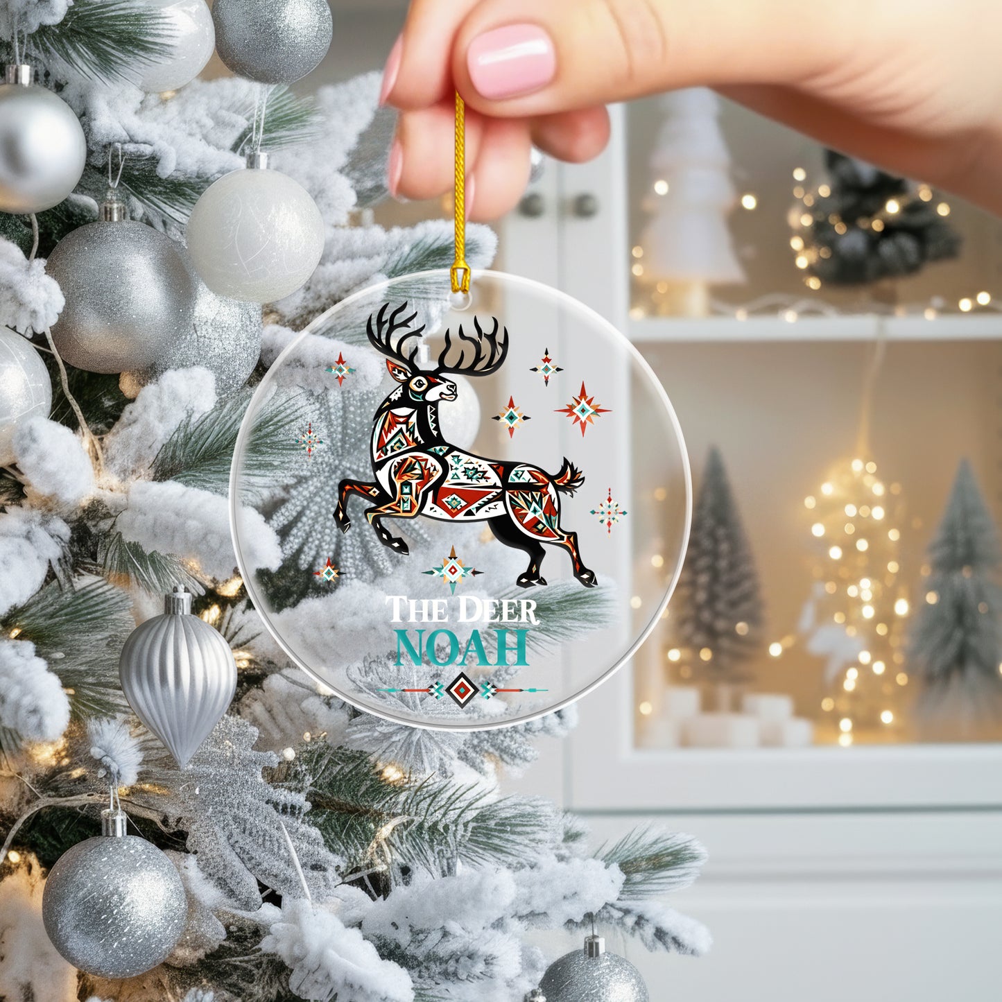 Personalized Deer Acrylic Ornament, Indigenous Inspired Animal Art, Custom Name Gift