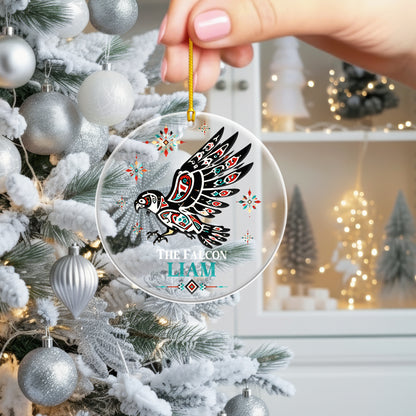 Personalized Falcon Acrylic Ornament, Indigenous Inspired Bird Art, Custom Name Gift