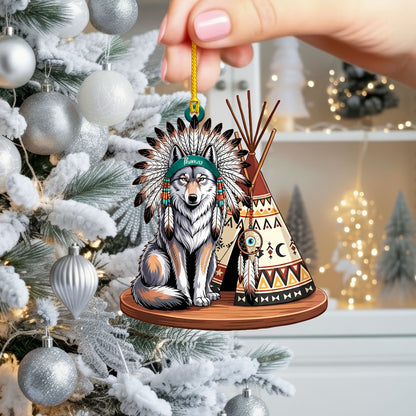 Native American Wolf Christmas - Custom Name Design - Ornament Acrylic