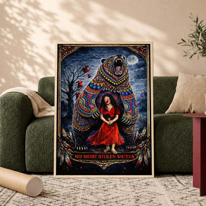 No More Stolen Sisters - Native American Bear & MMIW Awareness Art Poster/Canvas