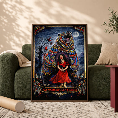 No More Stolen Sisters - Native American Bear & MMIW Awareness Art Poster/Canvas