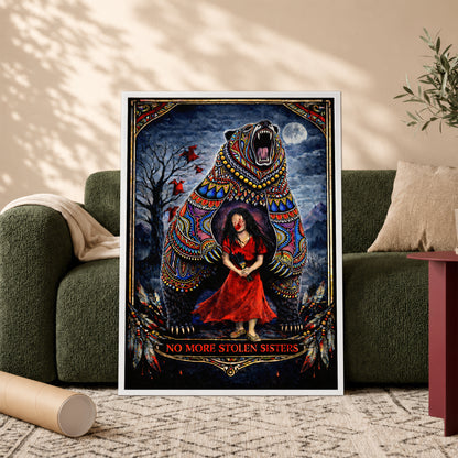 No More Stolen Sisters - Native American Bear & MMIW Awareness Art Poster/Canvas