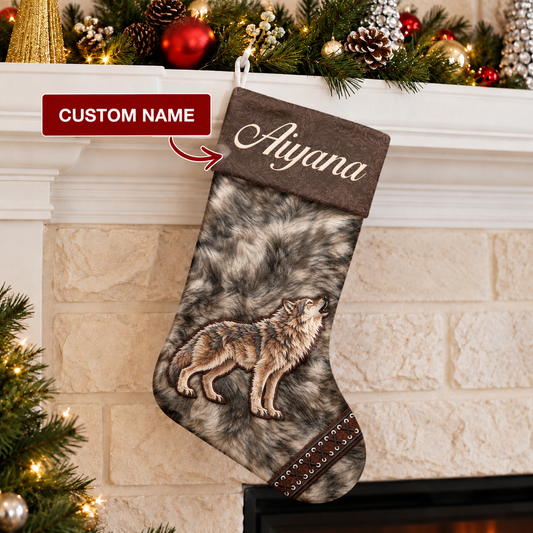 Custom Name Native American Style Wolf Christmas Stocking