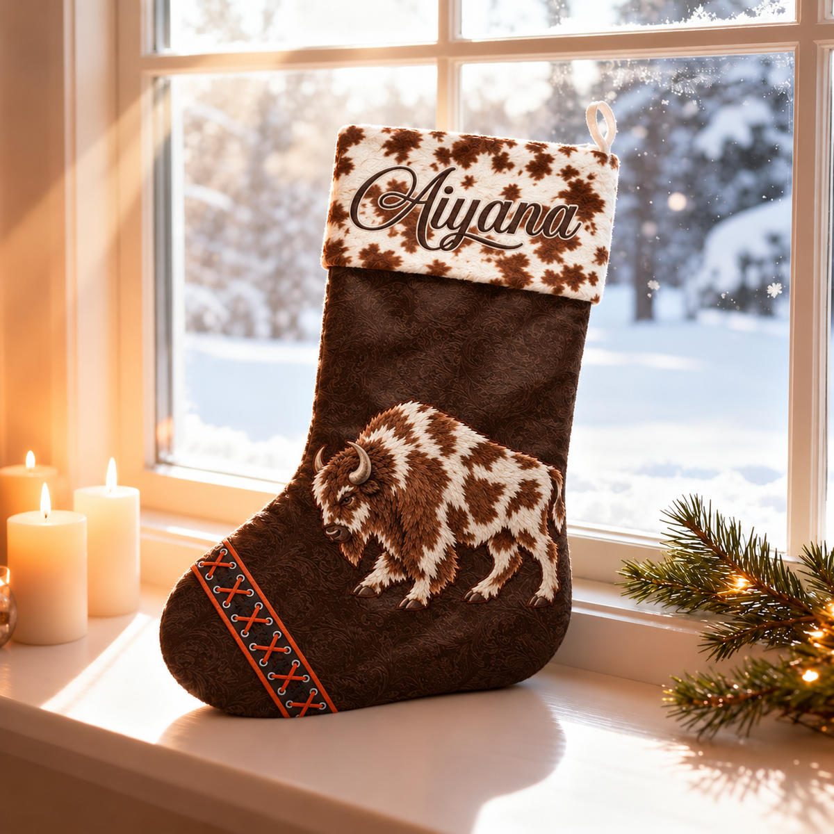 Custom Name Native American Style Bear Paw Christmas Stocking