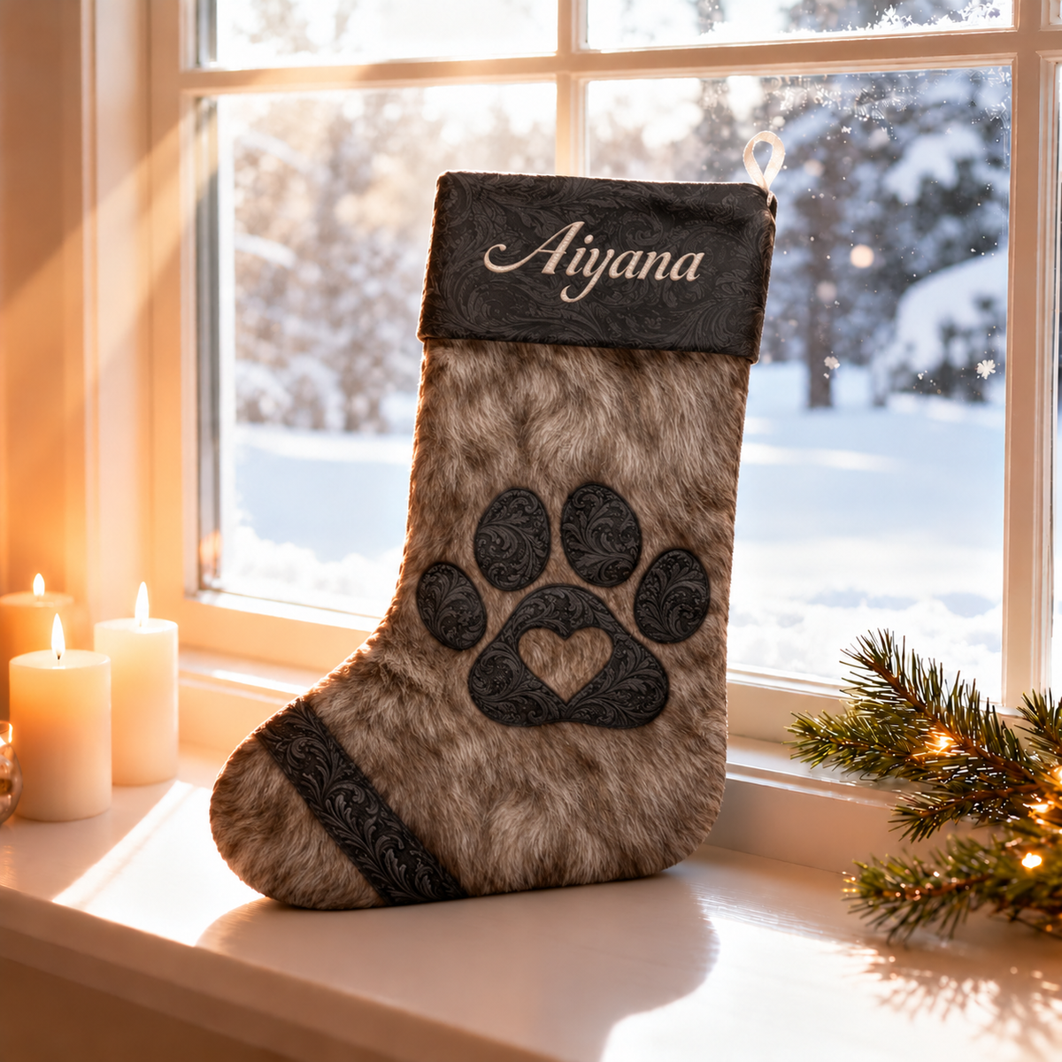 Custom Name Native American Style Bear Paw Christmas Stocking