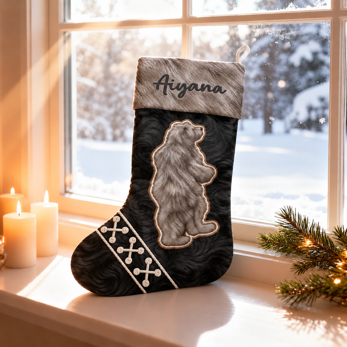 Custom Name Native American Style Bear Paw Christmas Stocking