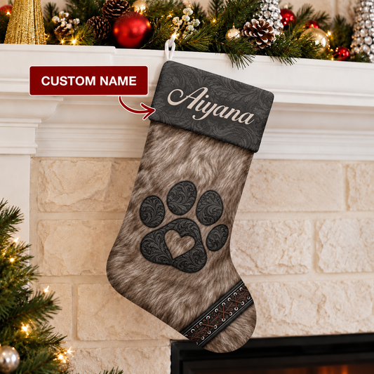 Custom Name Native American Style Bear Paw Christmas Stocking