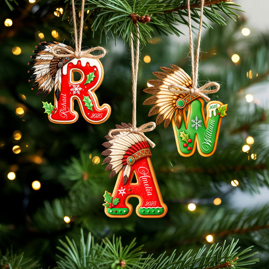 Personalized Letter Native American Feather Christmas - Custom Name Design - Ornament Acrylic