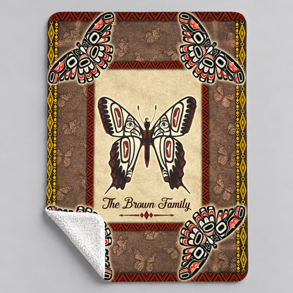 Custom Family Name Native American Style Butterfly Symbols Fleece Blanket