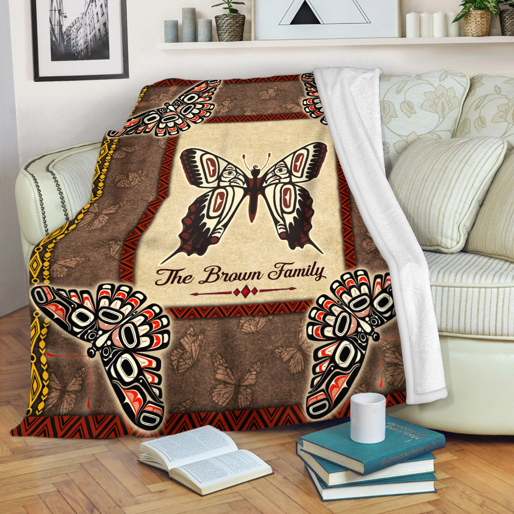 Custom Family Name Native American Style Butterfly Symbols Fleece Blanket