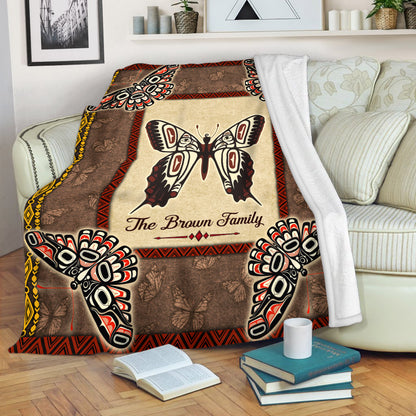 Custom Family Name Native American Style Butterfly Symbols Fleece Blanket