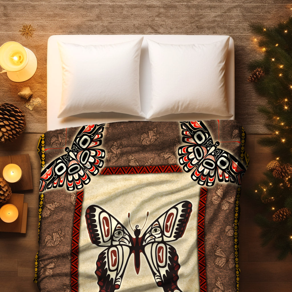 Custom Family Name Native American Style Butterfly Symbols Fleece Blanket