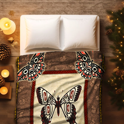 Custom Family Name Native American Style Butterfly Symbols Fleece Blanket