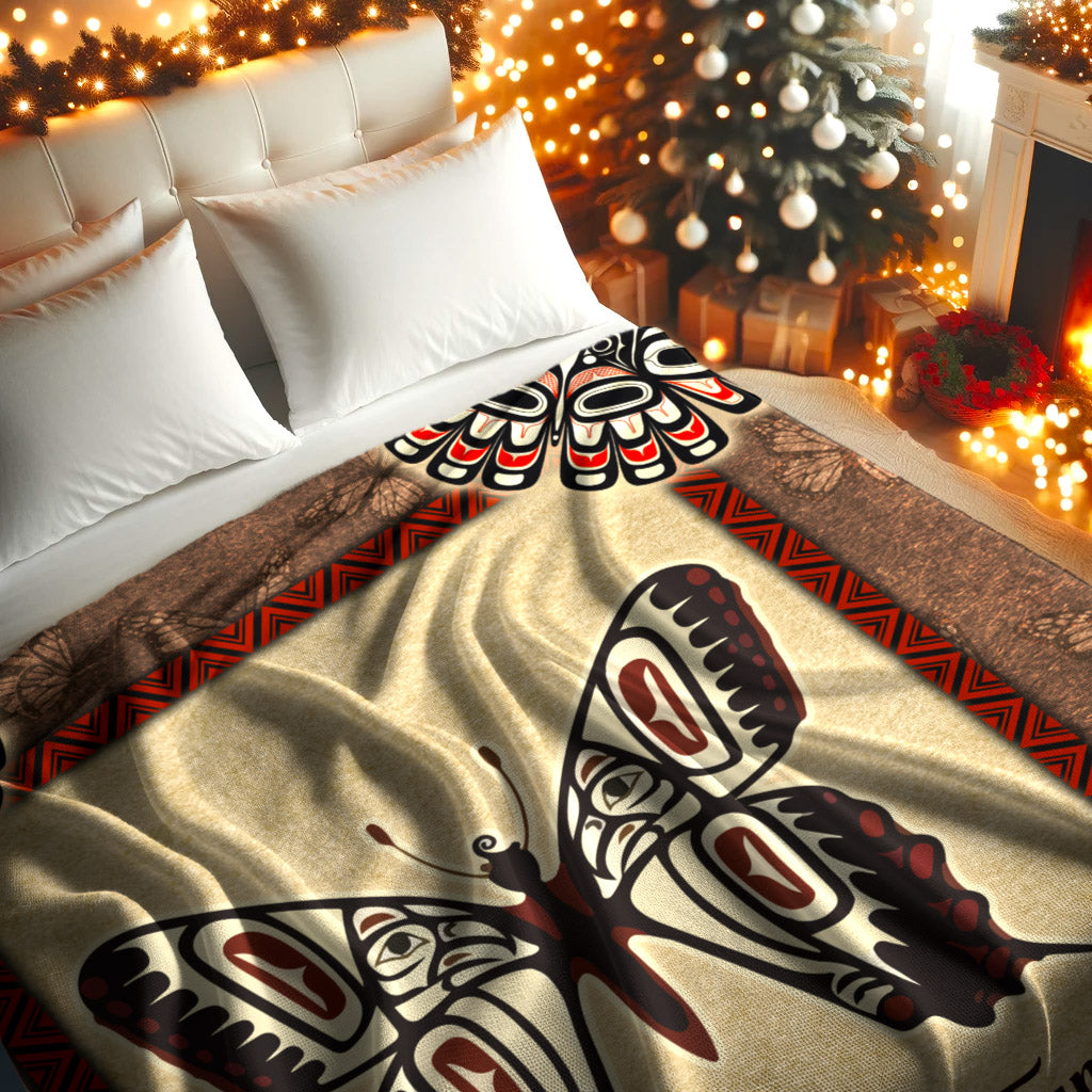 Custom Family Name Native American Style Butterfly Symbols Fleece Blanket