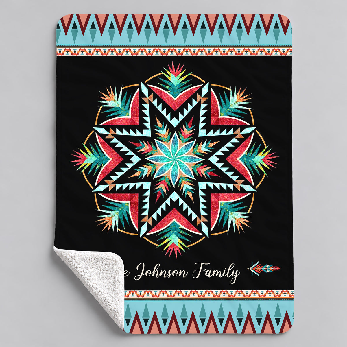 Custom Family Name Sacred Star Navajo-Inspired Vibrant Fleece Blanket