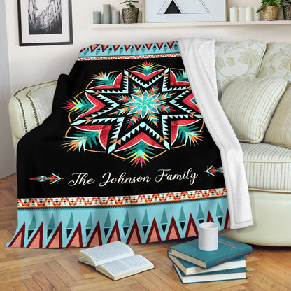 Custom Family Name Sacred Star Navajo-Inspired Vibrant Fleece Blanket
