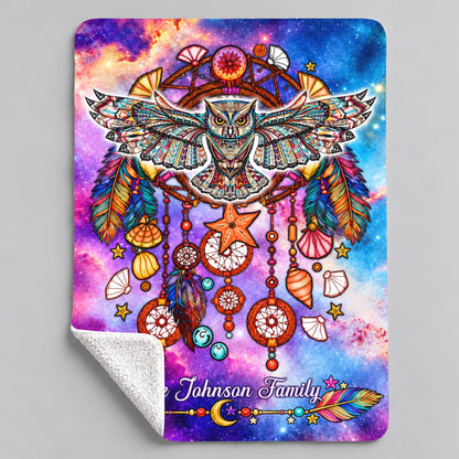 Custom Family Name Native Owl Dreamcatcher Soft And Warm Fleece Blanket