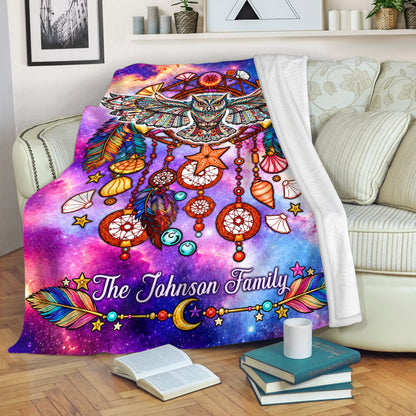 Custom Family Name Native Owl Dreamcatcher Soft And Warm Fleece Blanket