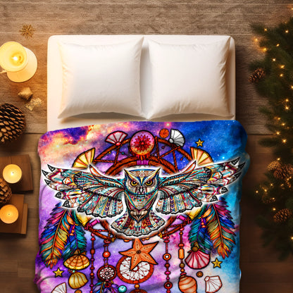Custom Family Name Native Owl Dreamcatcher Soft And Warm Fleece Blanket