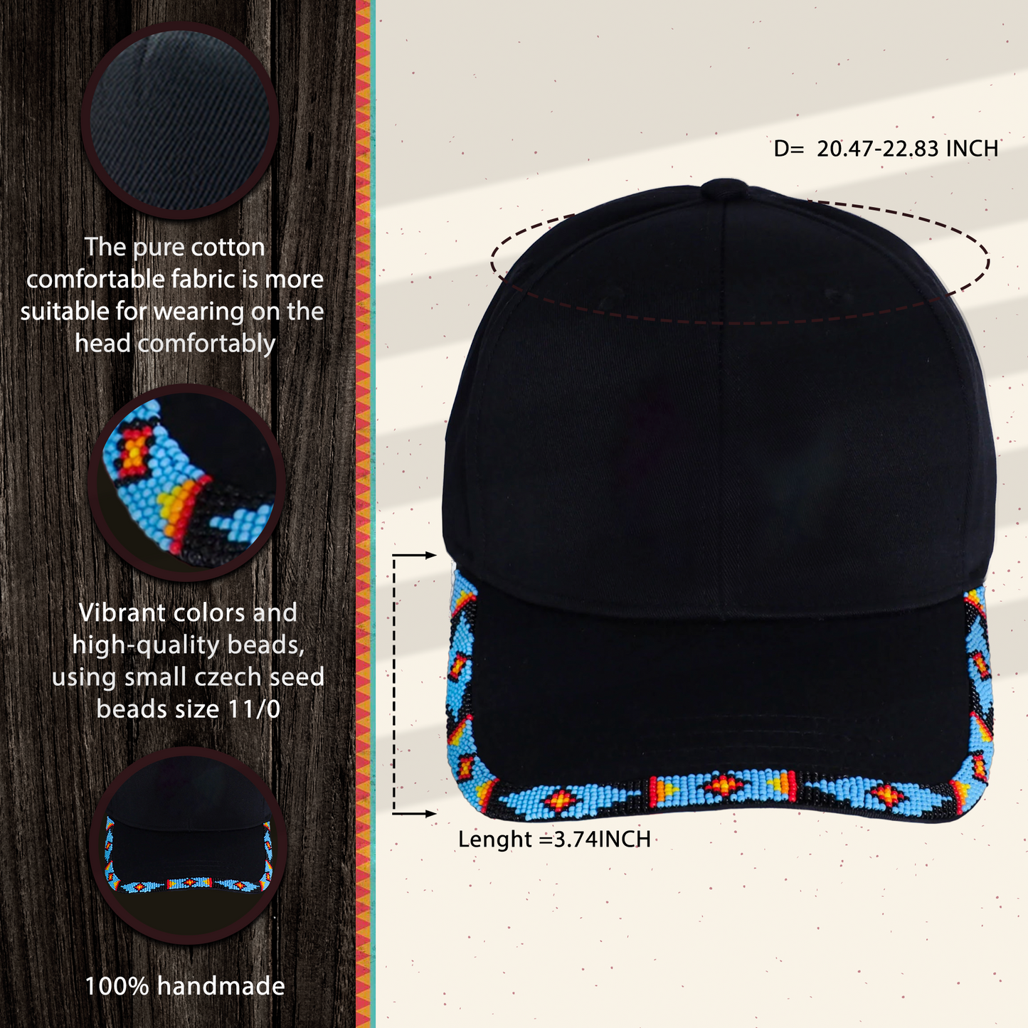 SALE 50% OFF - Baseball Cap With Brim Cotton Unisex Native American Style