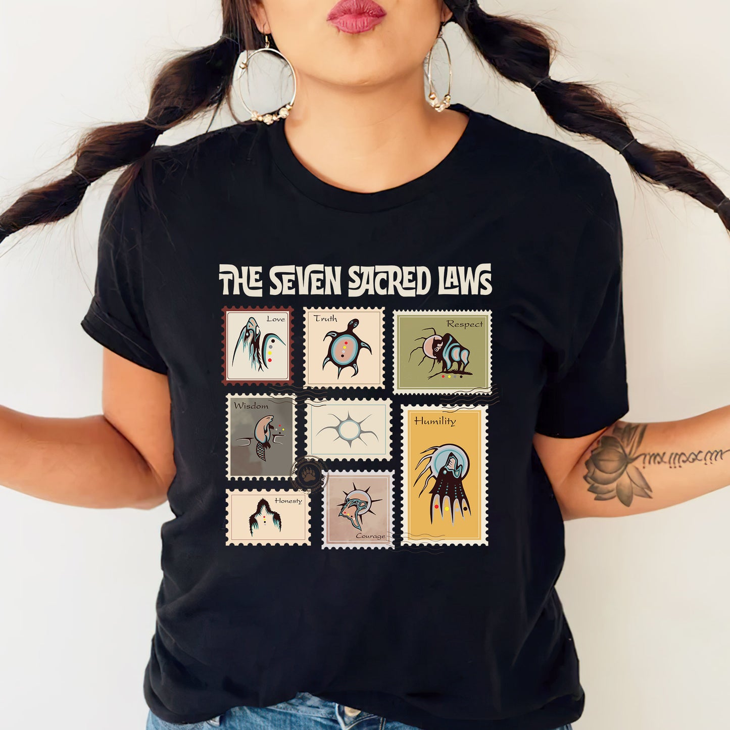 The Seven Sacred Teachings - Spirit Animal Graphic Unisex T-Shirt/T-Shirt V-Neck/Hoodie/Sweatshirt