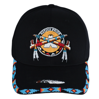 SALE 50% OFF - Native Pride Emblem Embroidered Beaded Baseball Cap Patch With Brim Unisex Native American Style