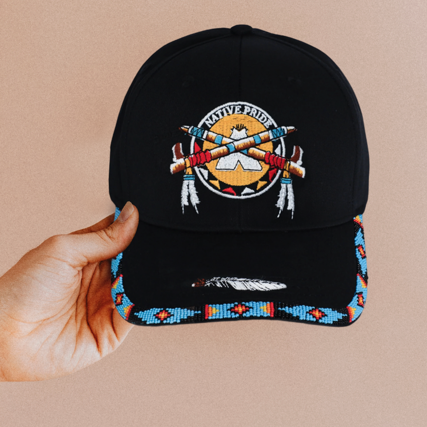 SALE 50% OFF - Native Pride Emblem Embroidered Beaded Baseball Cap Patch With Brim Unisex Native American Style