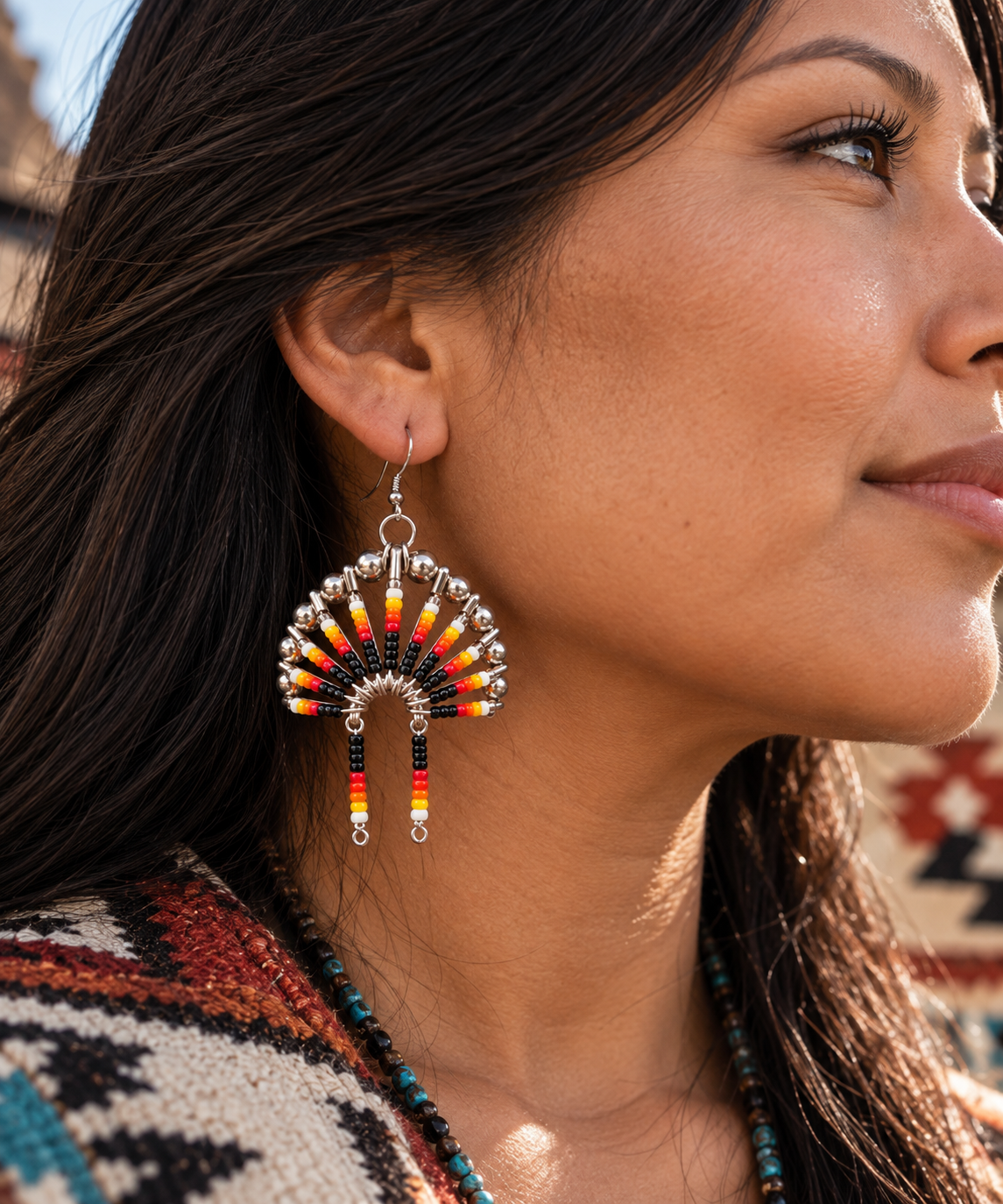 Native Chief Inspired Beaded Earrings - Handmade Tribal Jewelry