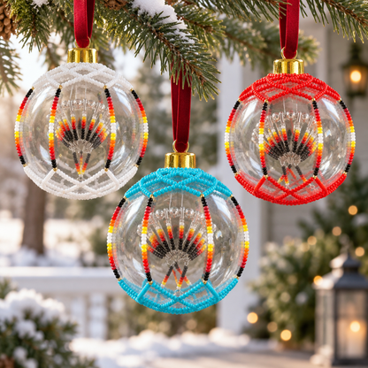 Red Beaded Christmas Ornament - Handmade Native Decor