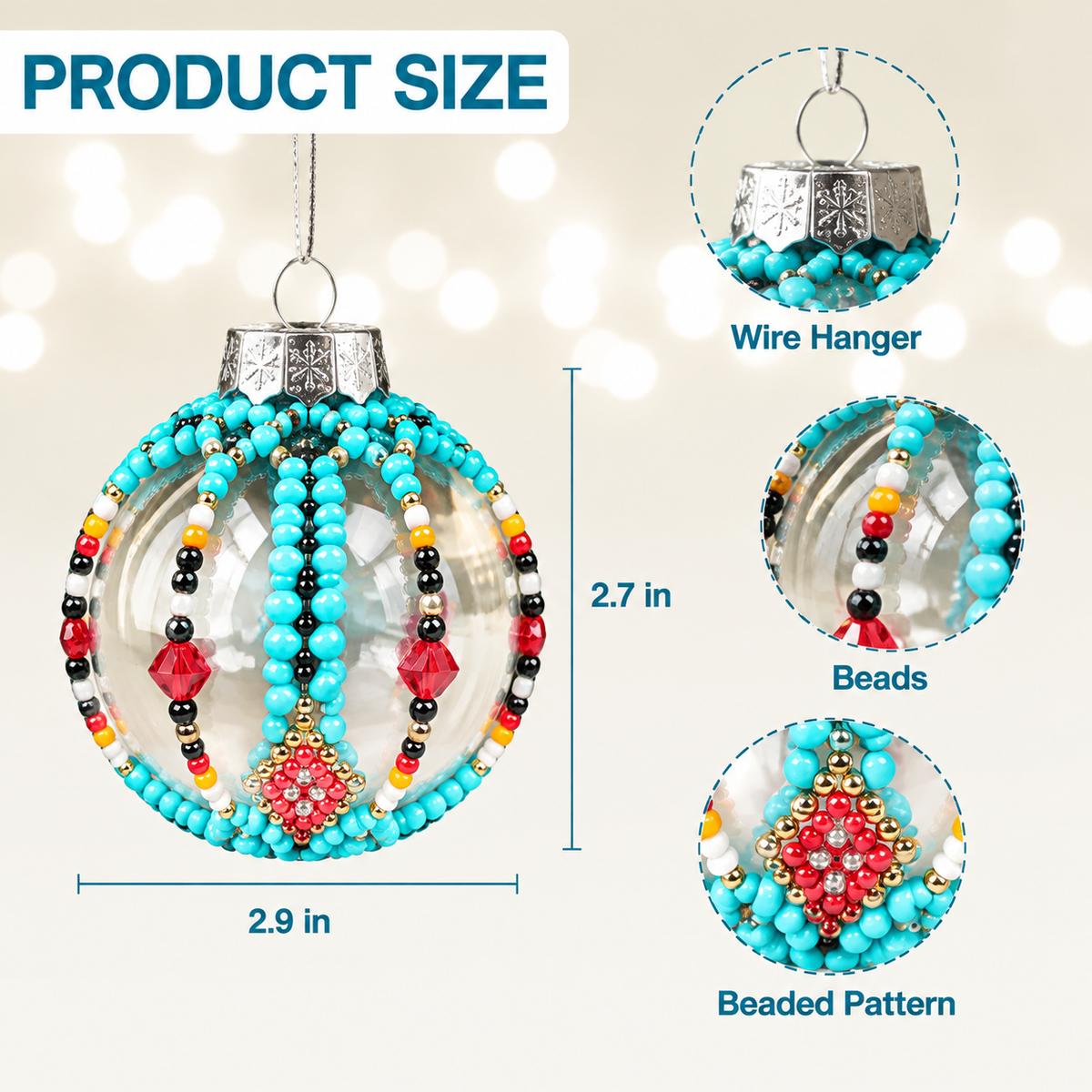 Red Beaded Christmas Ornament, Native-Inspired Holiday Decor
