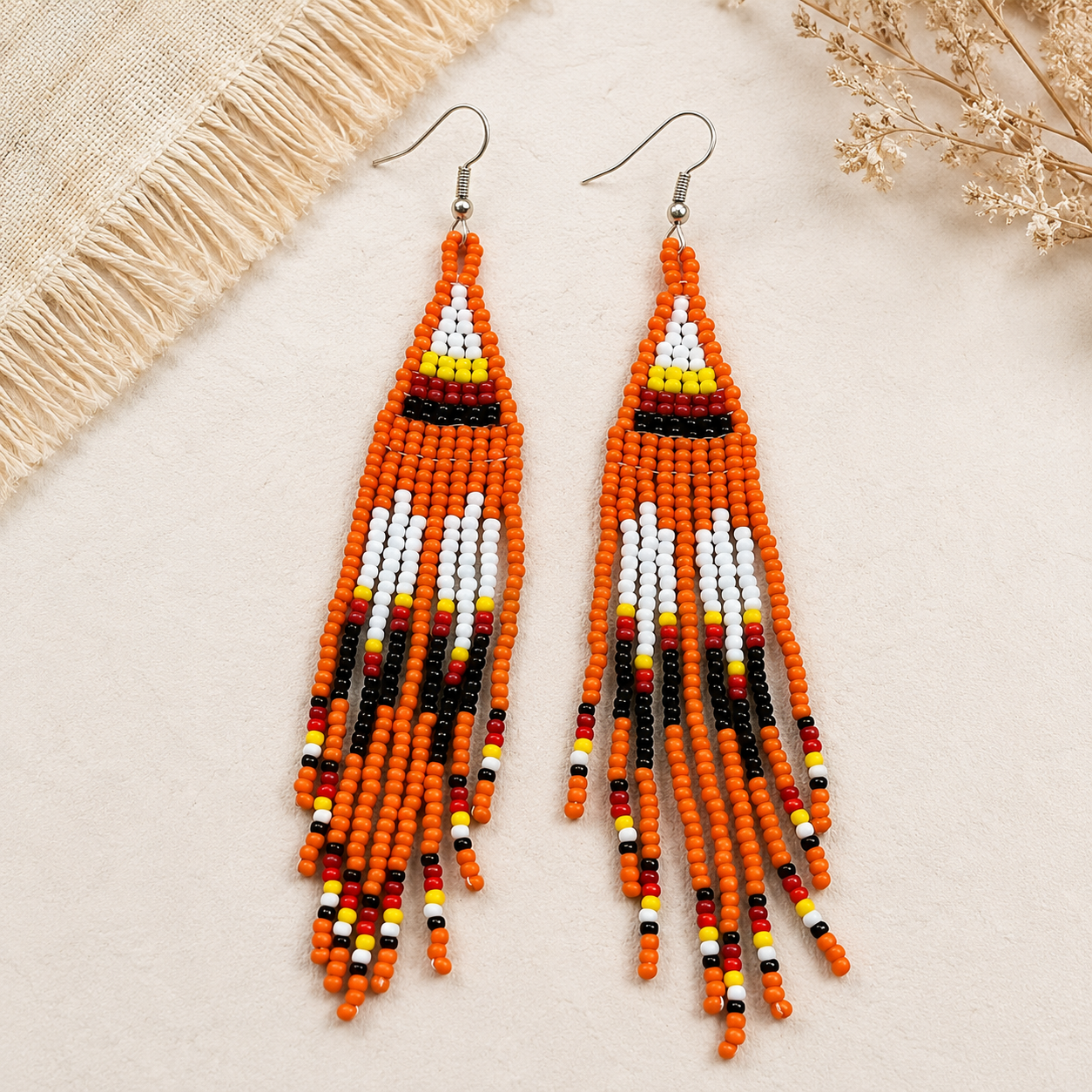 Orange Hope - Every Child Matters Beaded Fringe Earrings, Handmade Orange Seed Bead